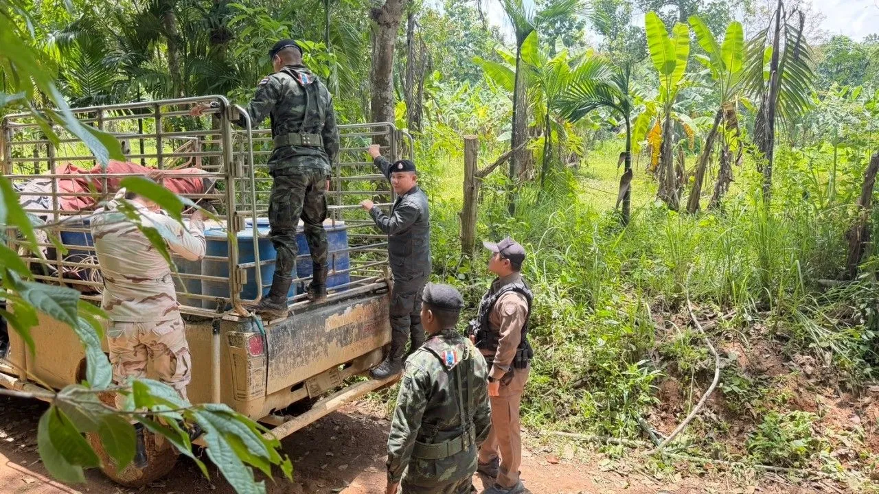 สังขละบุรี จับกระบะลักลอบขนน้ำมันดีเซล 1,600 ลิตร เตรียมส่ง 'เมียนมา' ไม่เจอตัวคนขับ