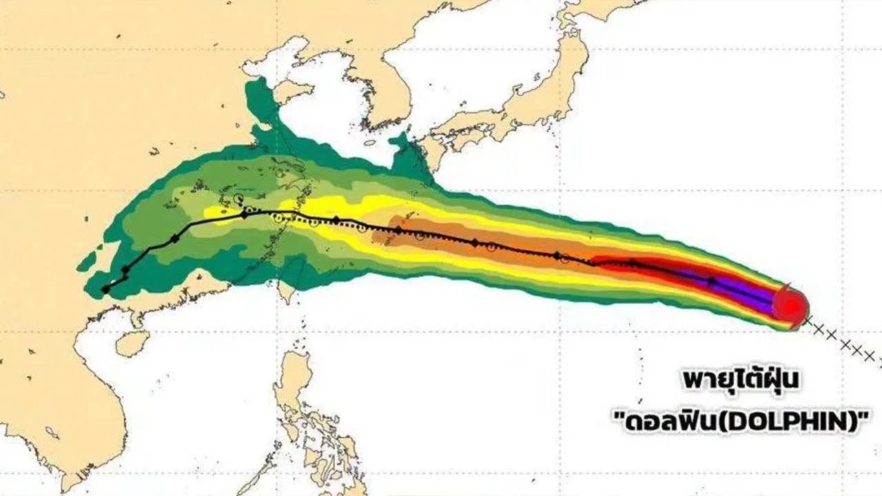 พายุไต้ฝุ่น 'ดอลฟิน' ยังไม่เข้าไทย มีแนวโน้มเคลื่อนไปญี่ปุ่น–จีน อาจมีผลทางอ้อม